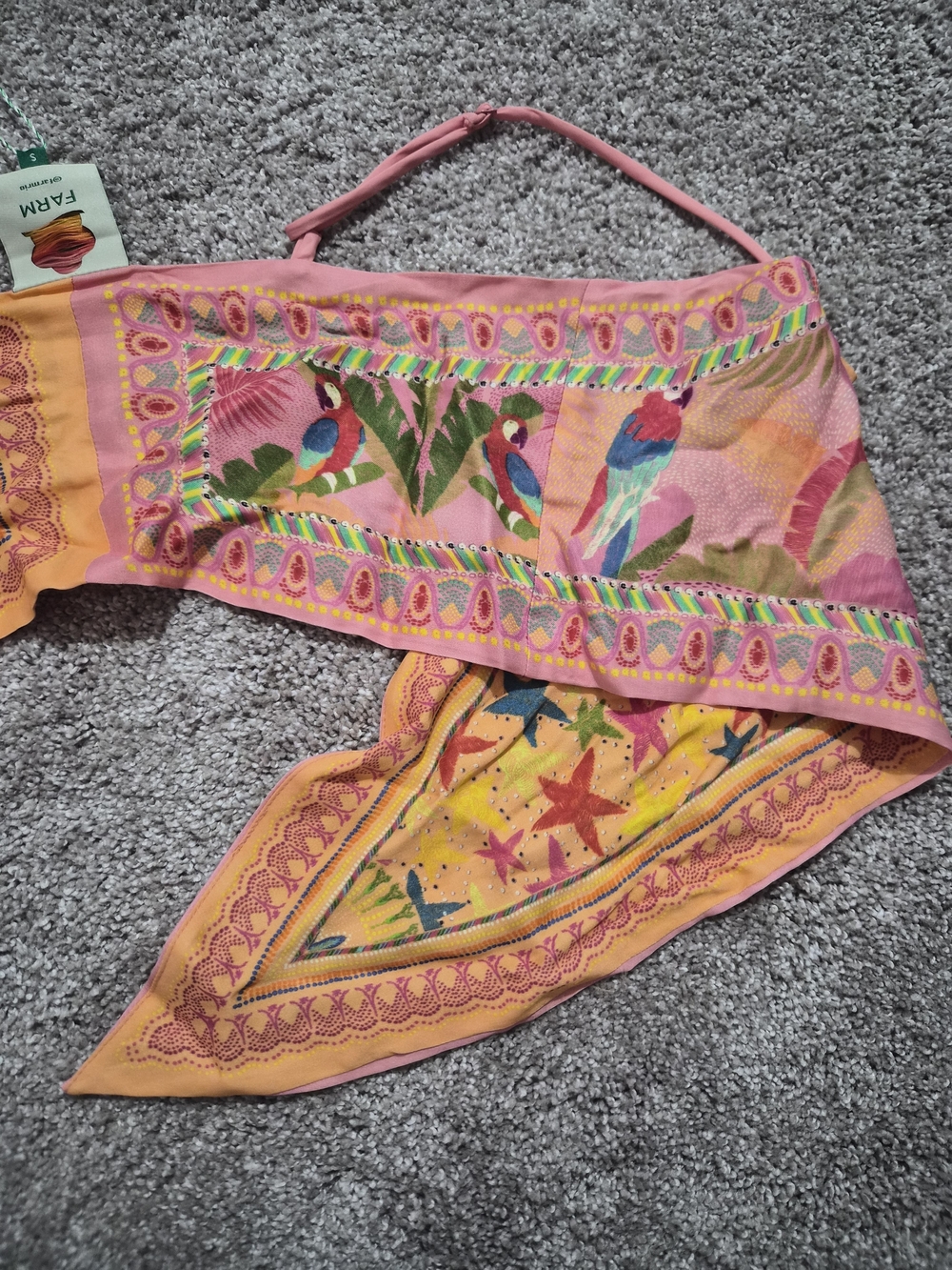 FARM Rio Pink & Yellow Printed Wrap Crop Top - Picture 2 of 7